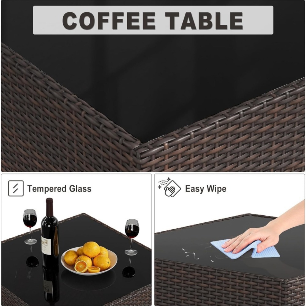 GAOMON 8pcs All-Weather Outdoor Patio Furniture Set - Rattan Wicker Sectional Sofa with Glass Table & Storage Box, Durable Weather-Resistant Design for Garden, Balcony, or Patio Use, Patio Furniture Set, Balcony Seating, Modern Patio Decor, Easyclean Material