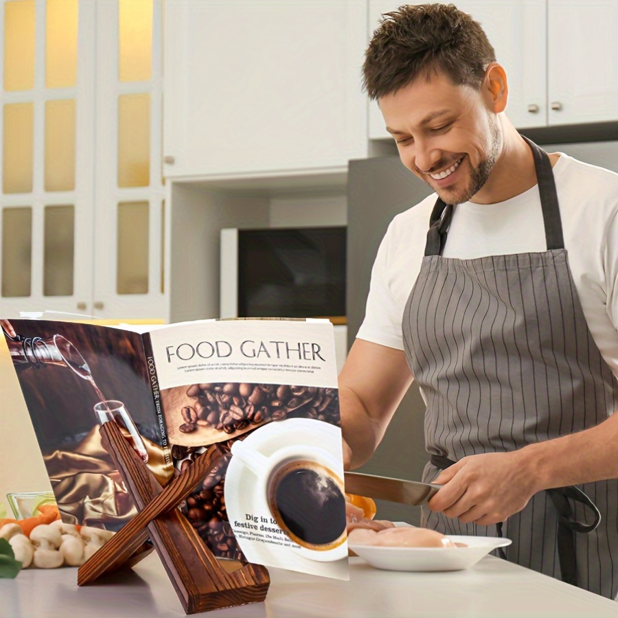 Support à Livre De Cuisine En Bois - Porte-recettes Ajustable - Style Ferme, Pour Comptoir