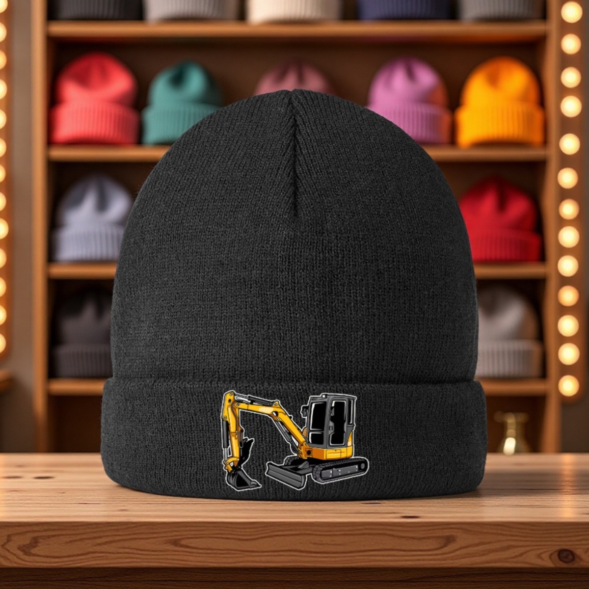 1pc for caterpillar bulldozer print beanie hat   design stretchy knit winter hat for construction workers   caterpillar fans soft lightweight cold weather cap machine washable christmas thanksgiving easter gifts   in black red   blue brown gray unisex adult youth sizes holiday gift idea casual headwear high   seasonal headwear   accessory 0