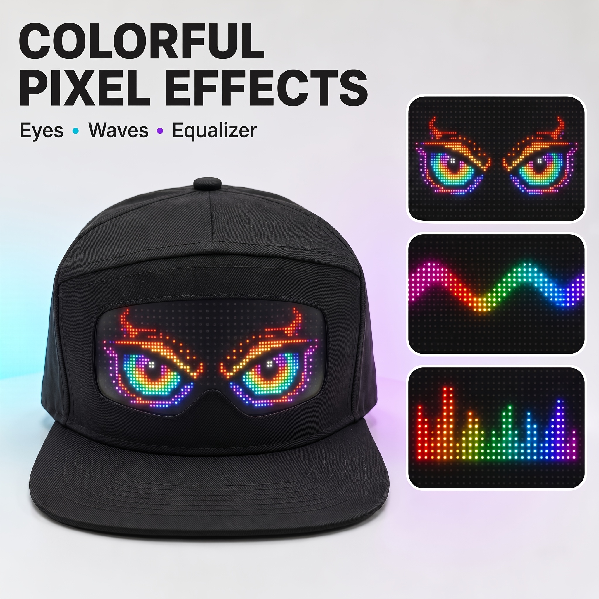 TEMU 1pc Application Control Led , Pixel Screen Baseball , Supports Text, Graffiti And Music Festivals, Rhythm Luminous Hat, Suitable For Men's And