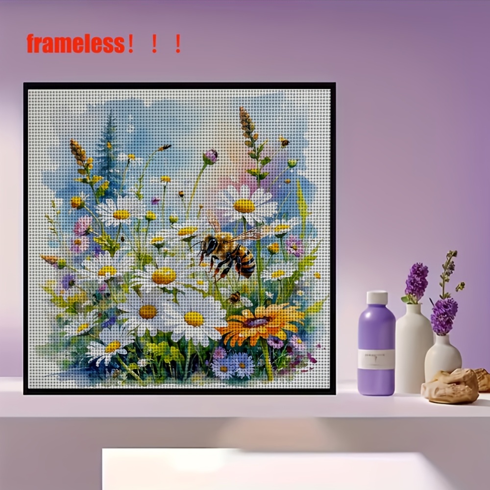 Frameless Stitch Print Kit, Bee Pattern in Flowers