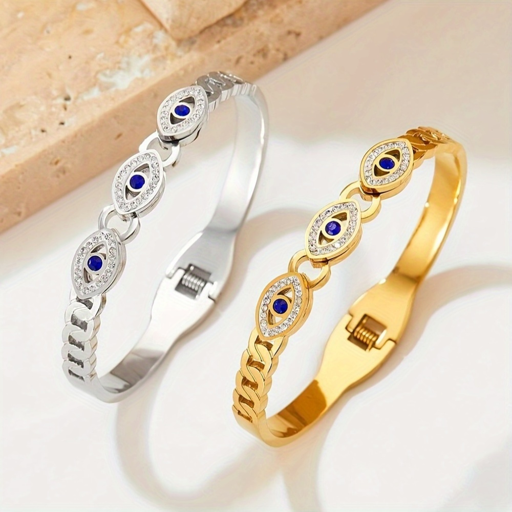 Stainless Steel Evil Eye Pattern Bangle Cuff