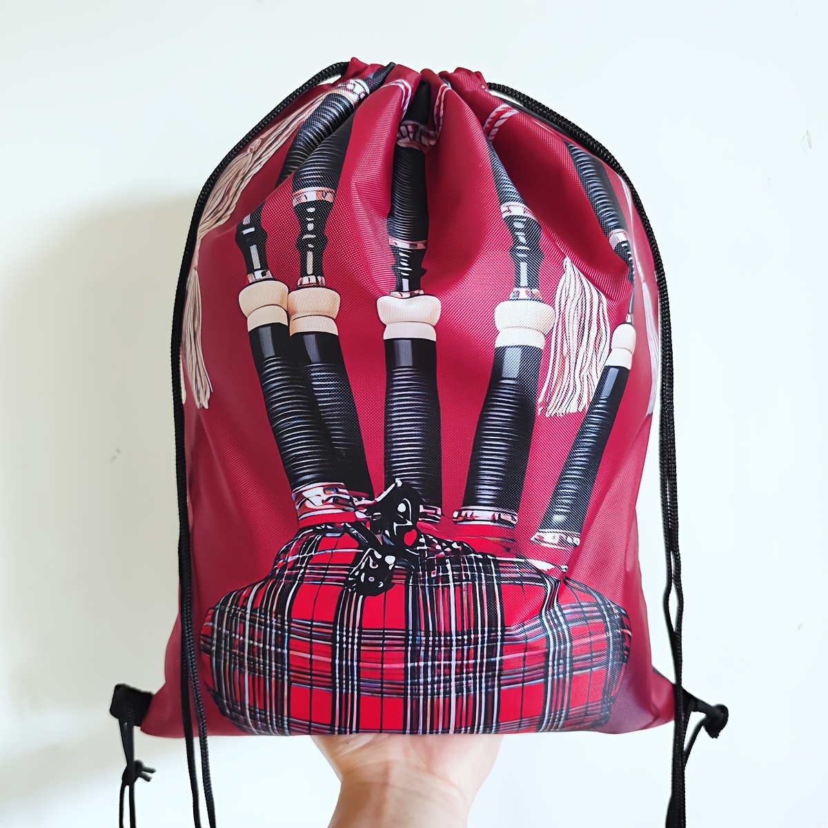 TEMU 1pc Scottish Theme Drawstring Backpack, Fitness Bag With Instrument Pattern, Drawstring Closure And Utility Pockets, Unisex, Suitable For Gym,
