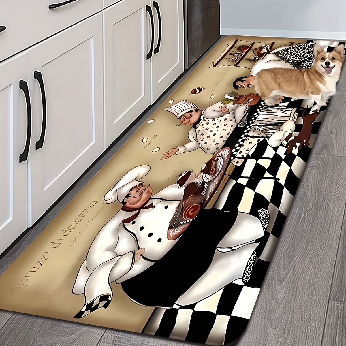 TEMU 1pc Flannel Chef Kitchen Mat | Long Strip Mat, Non-slip | Water Absorption | Comfortable | Soft Material, Modern Decoration | Pastoral Farmhouse