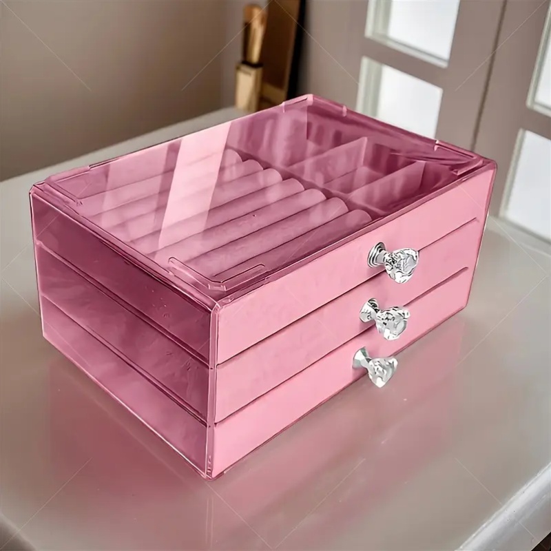   three layer flocked jewelry storage box fleece lining with acrylic display stand 3 drawers for organizing bracelets and rings exuding   Product details 1