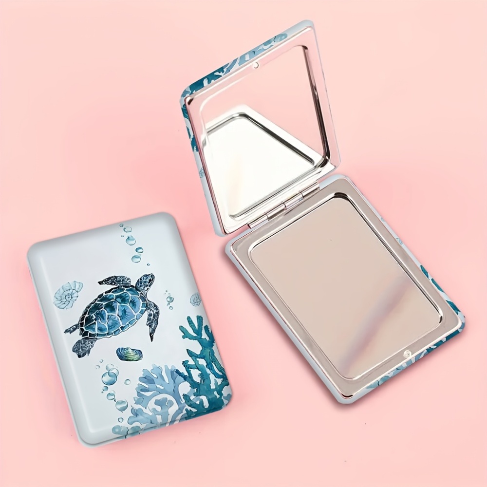 Turtle Watercolor Pattern Square Makeup Mirror, Portable Cosmetic