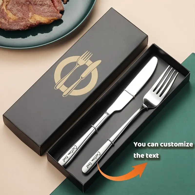 2pcs customizable stainless steel dinnerware set personalized engraving elegant black gift box with fork knife ideal for special occasions personalized dinnerware elegant dinnerware durable dinnerware Product details 1