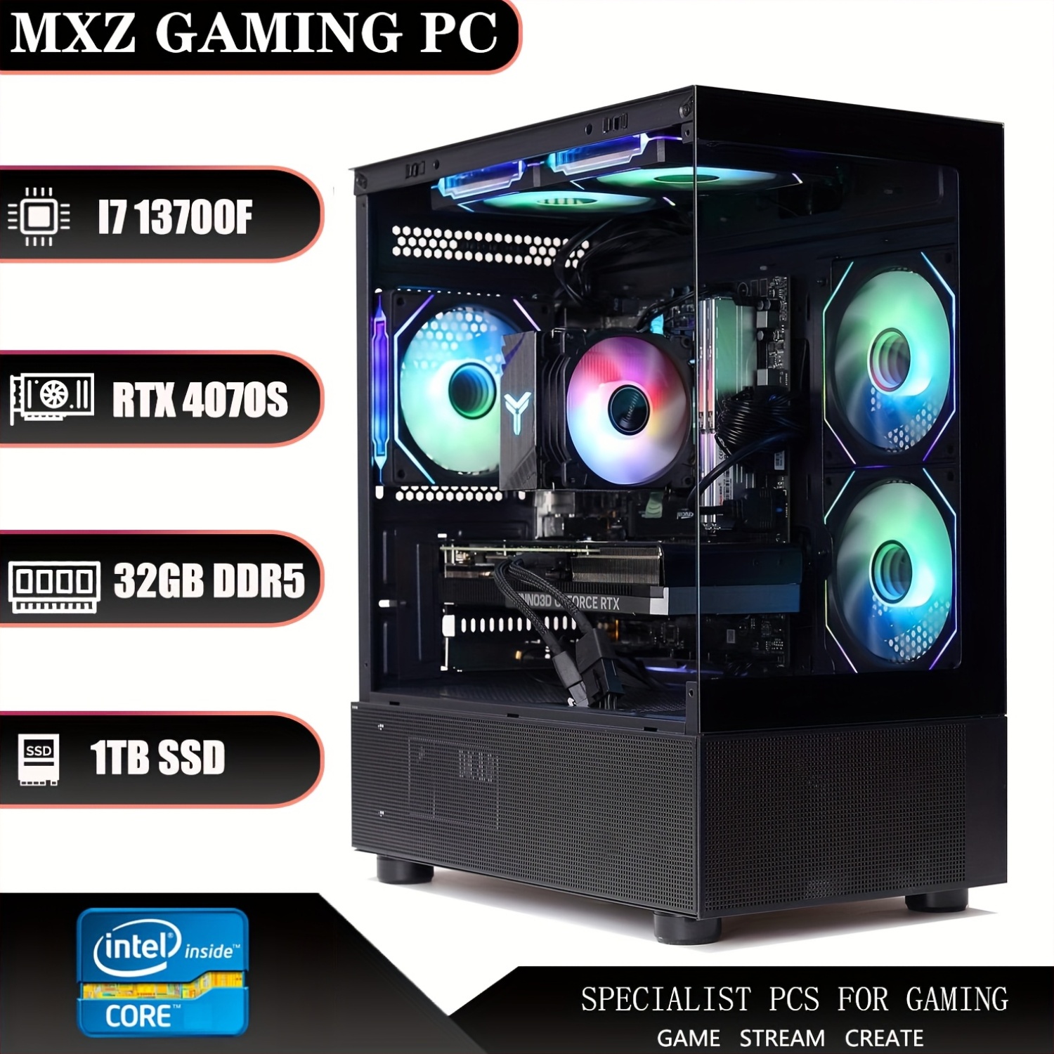 mxz core i7 13700f 5.2ghz geforce 4070s gaming pc - Temu