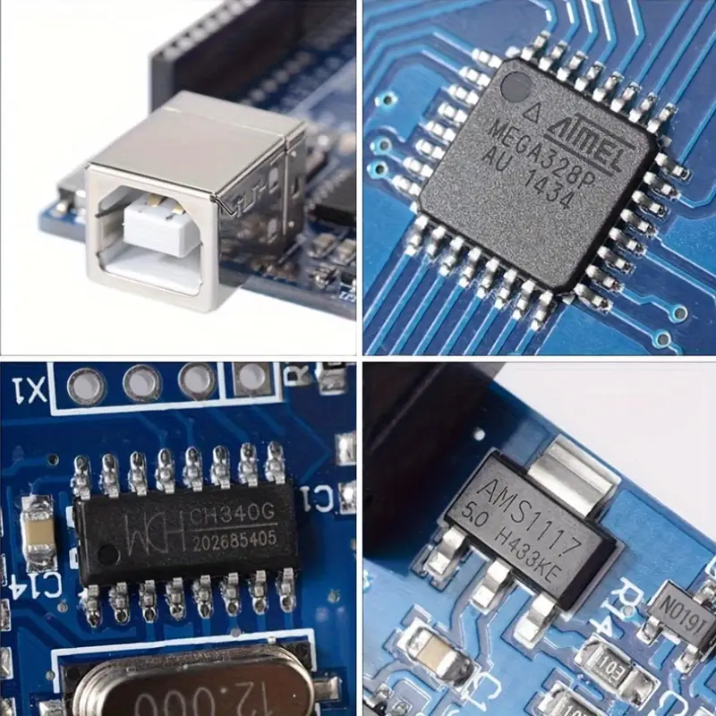 3 placas de desarrollo r3, microcontrolador 328p-au, versión ch340g, compatible con ide, cable usb y cabezales de pines de 2,54 mm, montaje en pcb, de cobre, conexión rápida, fuente de alimentación de 36 v, no batería Detalles del producto 6