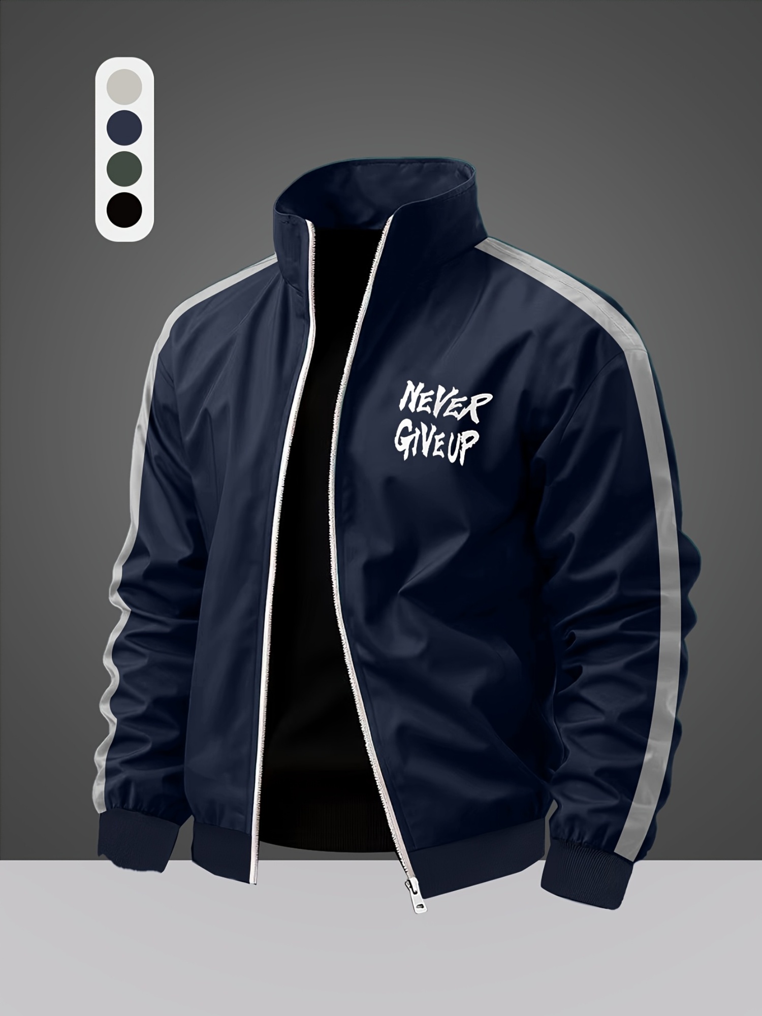 Men'S Stand Collar Color Block Bomber Jacket | Non-Stretch, Zipper Closure, Pocket Details, Regular Fit