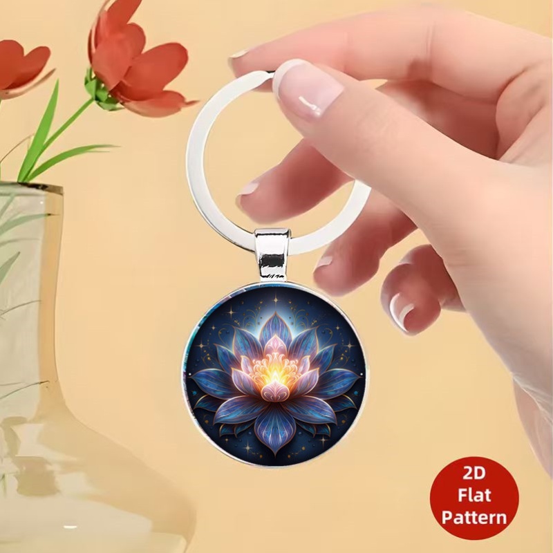 Exquisite Lotus Metal Keychain, Ornate Art Accessory
