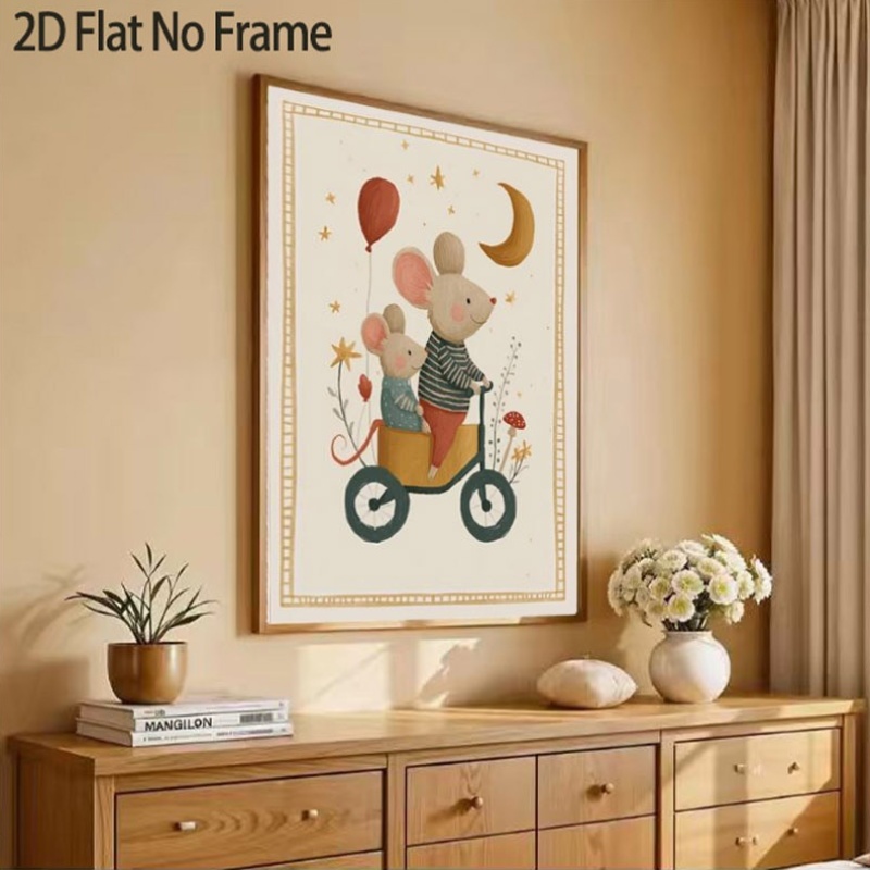 Tricycle Mouse Art Print, Cute Mouse Minimalist Frameless Poster