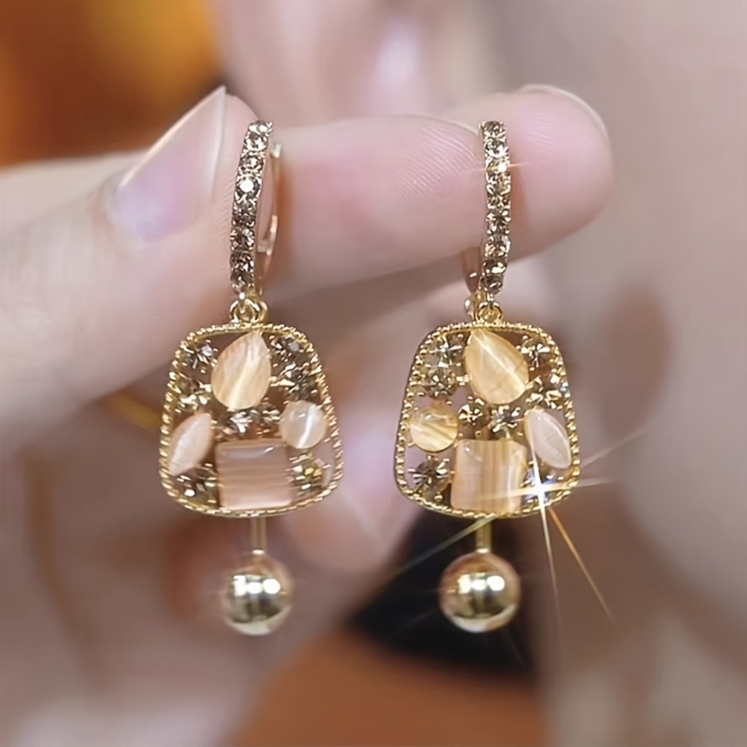 Champagne Resin Earrings with Glass Embellishments