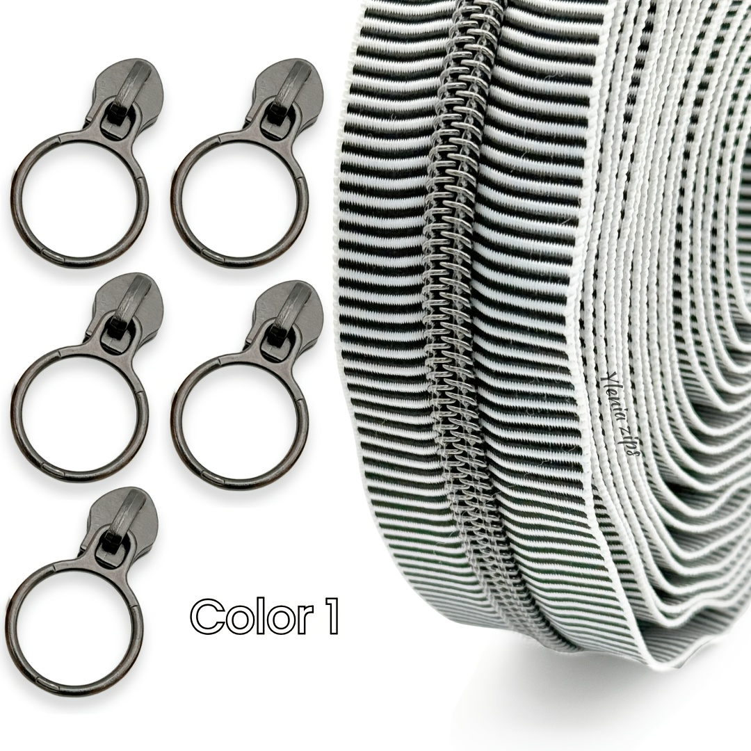 E-shop 5# 2 Yard 72 Inch Nylon Reißverschluss Inklusive 5 Runde Reißverschlusszüge für Heimnähen, Handgemachter Reißverschluss Ersatz, Reißverschluss