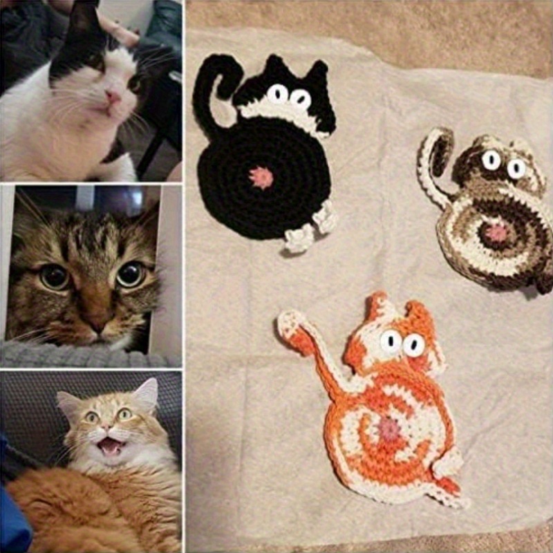 Cute Cat Cup Coasters - Gifts For Cat Lovers, Woven Creative Knitted Coaster For Coffee And Tea, Funny Drink Insulation, Table Protection