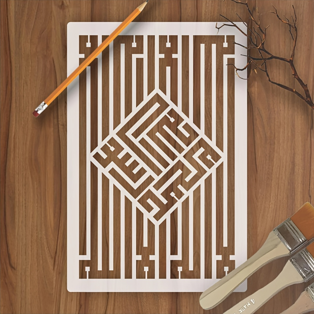   islamic stencil template reusable 11 7x8 3 inch plastic brush template for painting crafts wall art   canvas durable   design for artists and diy projects artistic painting intricate calligraphy versatile craft tool Product details 1
