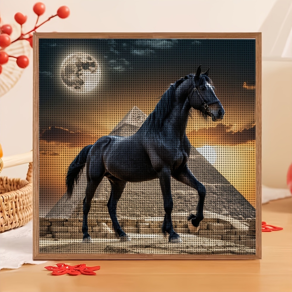 Printed Cross-Stitch Kit Featuring a Black Stallion Design