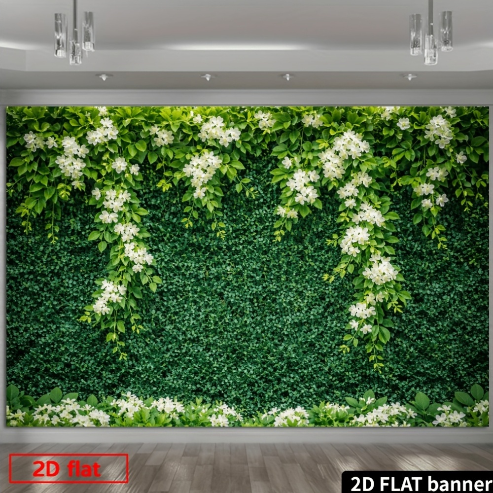 White Flower Draping Green Plant Wall Backdrop