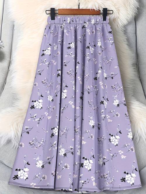 womens plus size floral print a line midi skirt comfortable stretch waist black with white and green flowy for flowy skirt floral print skirt
