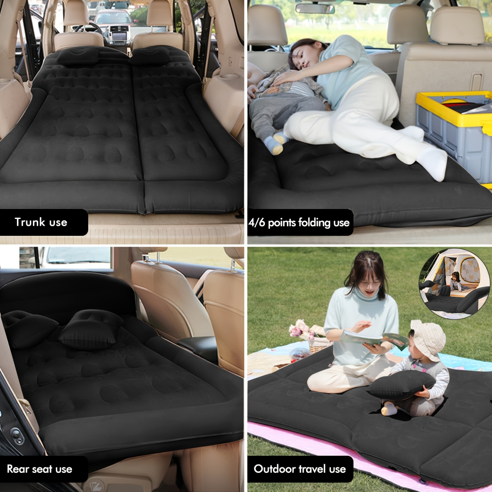 TEMU Suv Air Mattress Camping Bed Cushion Pillow - Inflatable Thickened Car Air Bed With Air Pump Portable Sleeping Pad Mattress For Home Car Travel