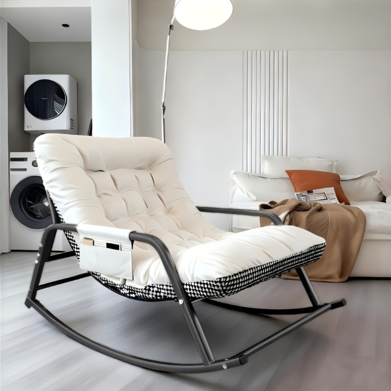 1pc - Modern Living Room Bedroom Rocking Chair | Indoor Double Sofa Lounger with Cushion, Garden Recliner with Armrests, Multi-Functional Zero Gravity Chair for Bedroom, Study, Reading Corner, Bay Window Area, Ergonomic Chair with Soft Cushion and M