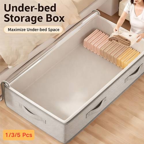1 2 3 5pcs under bed storage box with handles foldable underbed organizer large capacity container for clothes seasonal blankets space saving flat drawer for bedroom storage shelf baskets