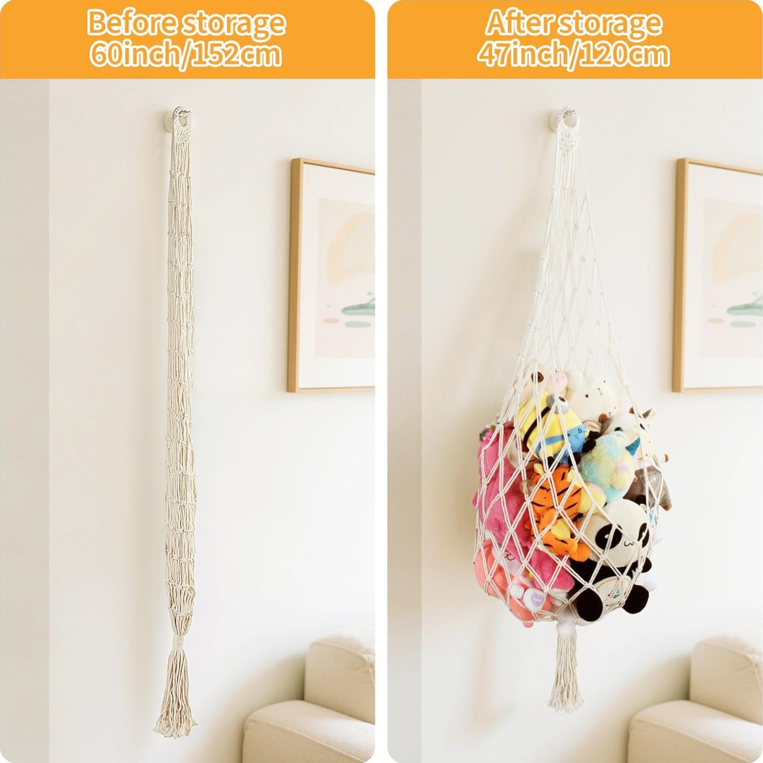 6 5ft h stuffed animal storage stuffy toy hammock corner hanging net macrame display plush toy wall hanging with one hook fabric organizer and storage toy holder for nursery kids room bedroom decor Product details 0