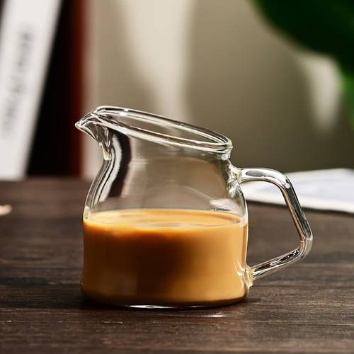1pc mini glass milk pitcher with slanted spout microwave safe reusable coffee cup for honey and syrup home and restaurant use heat resistant durable and easy to clean