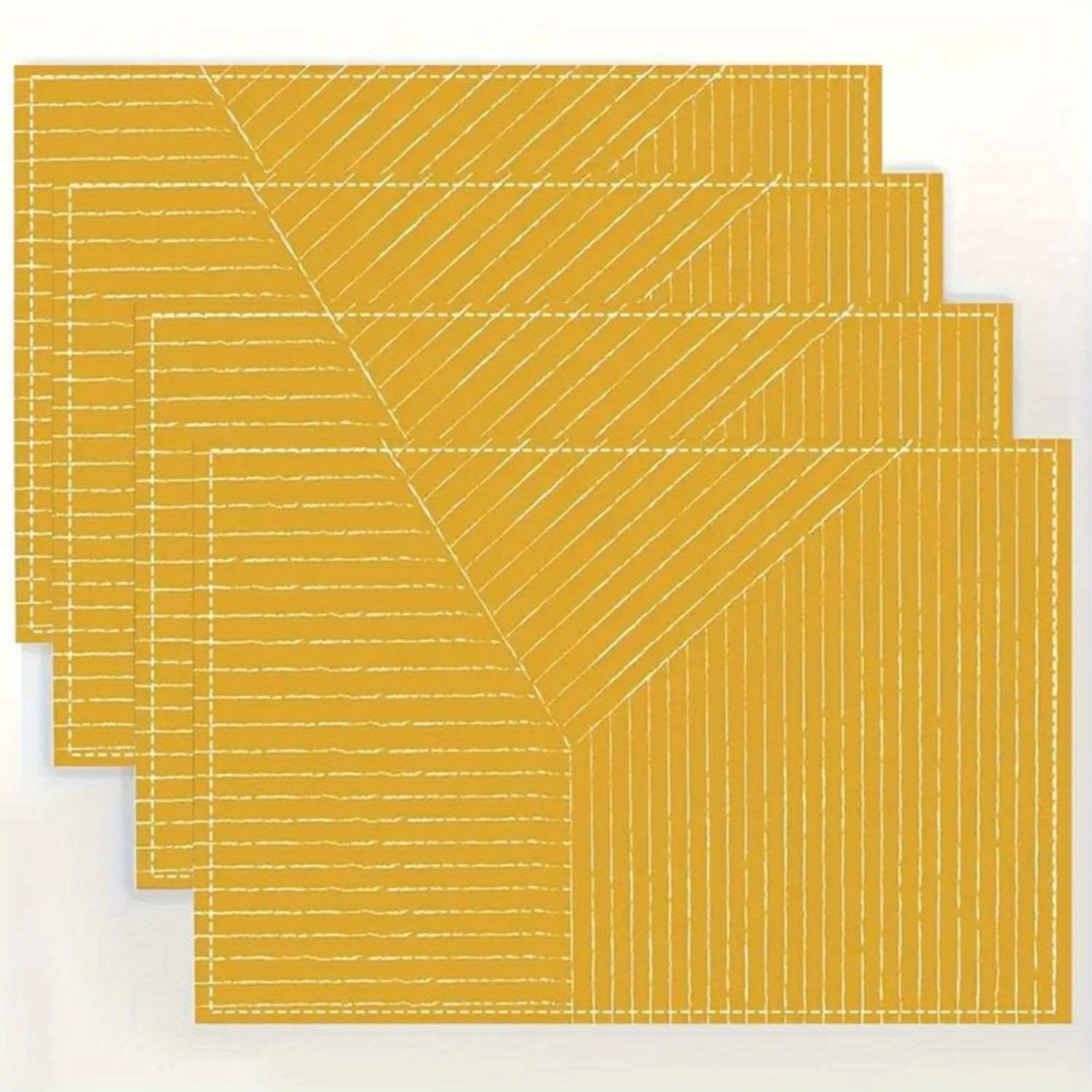 TEMU 4/6pcs Elegant Mustard Yellow Striped Placemats - Washable Polyester, Rectangular Dining Table Mats For Party & Kitchen Decor, Mustard Yellow