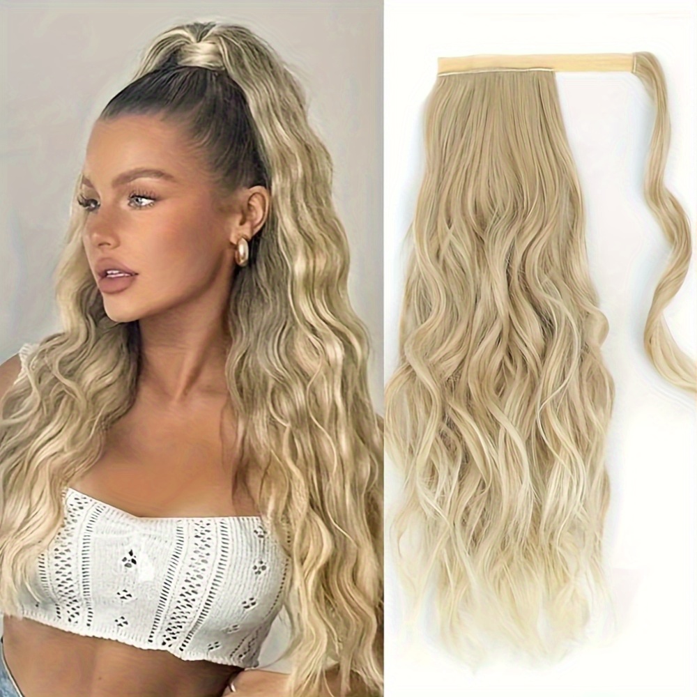 golden blonde long wavy ponytail braids with lace up closure natural curly hair extension for   for everyday wear versatile hairpiece elegant hairpiece   hairpiece
