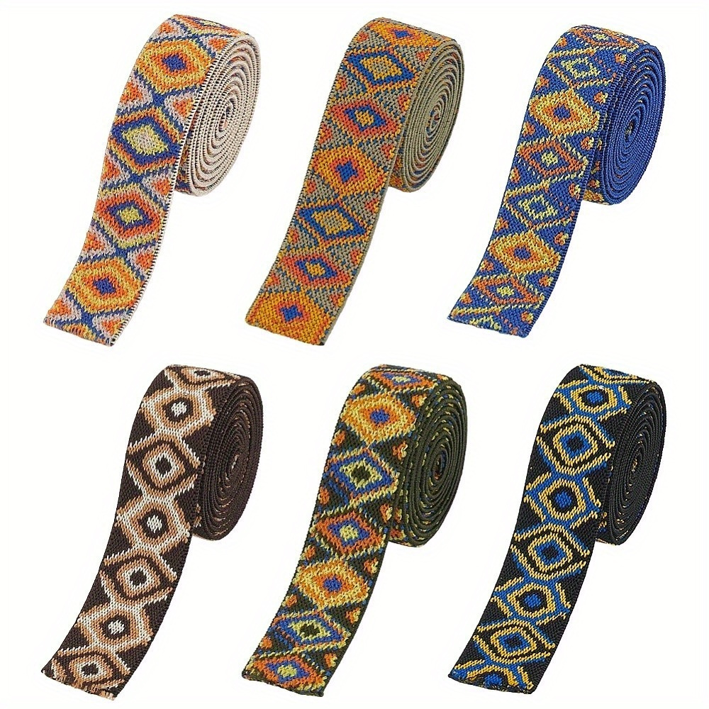 TEMU 1bag 6 Styles Jacquard Elastic Bands Stretch Elastic Band 1 Inch Wide Polyester Elastic Ribbon Waistband Elastic Band Elastic Woven Jacquard