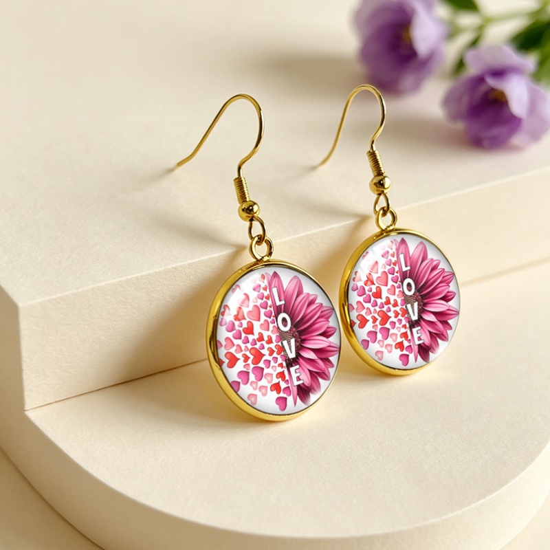 Valentine's Day Love Petals Illustration Round Earrings