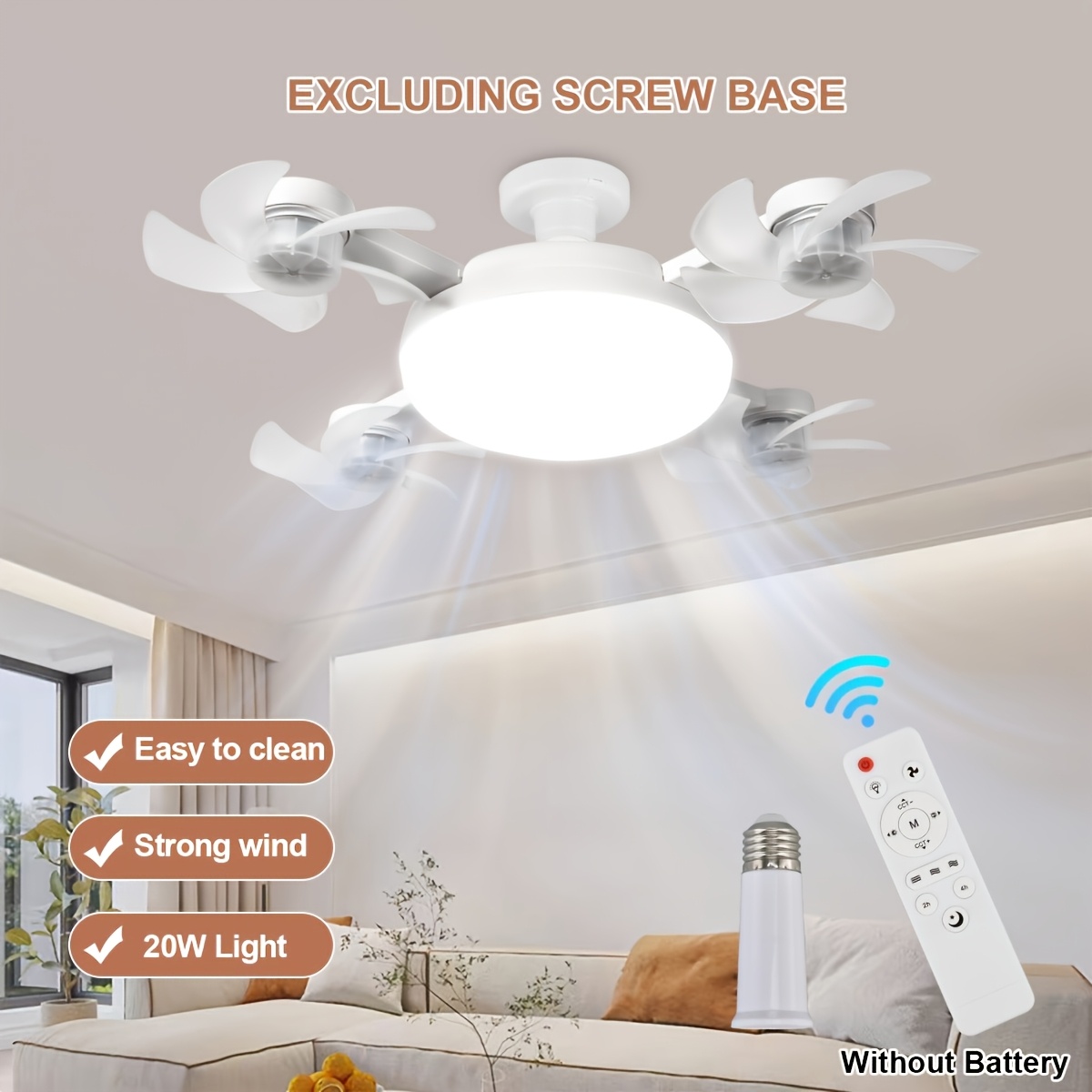 led   fan light e27 e26 screw port with remote control adjustable brightness     suitable for bedroom living room study kitchen and bathroom     use 2 in 1 3 4 5 head fan light