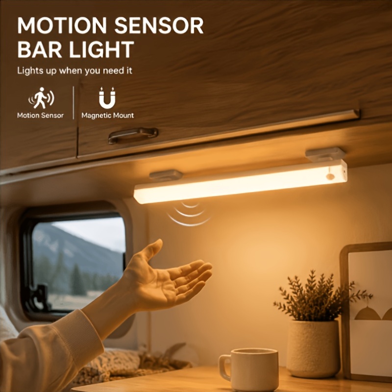 Rechargeable Motion Sensor Night Light, USB Magnetic LED Cabinet Light, Cool White/Warm White Options, Wireless Light for Wardrobe, Kitchen, Stairs & Hallway