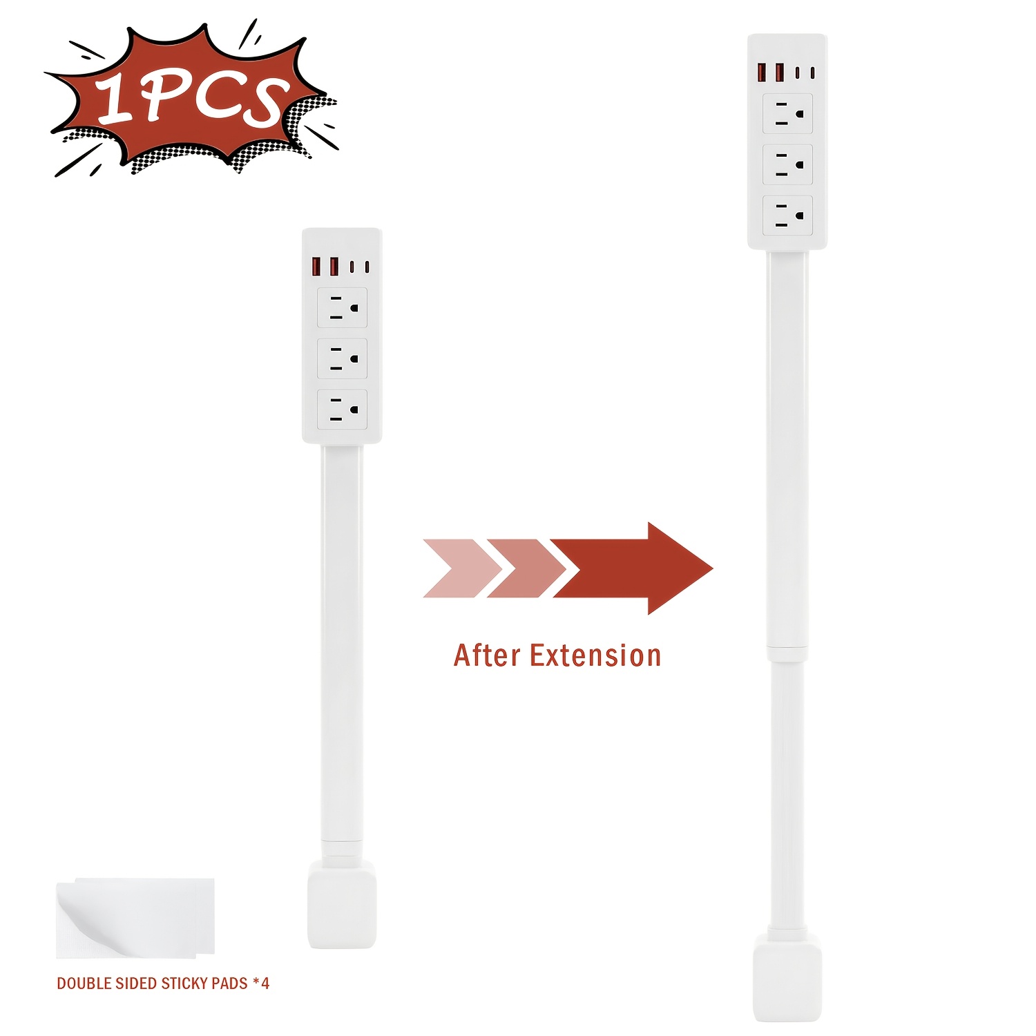 TEMU Hitobaba 2026 Upgraded Square Swivel Power Outlet Extender | Retractable Power Strip Extension Bar With 2 Usb-a, 2 Usb-c And 3 Ac Outlets. 360°