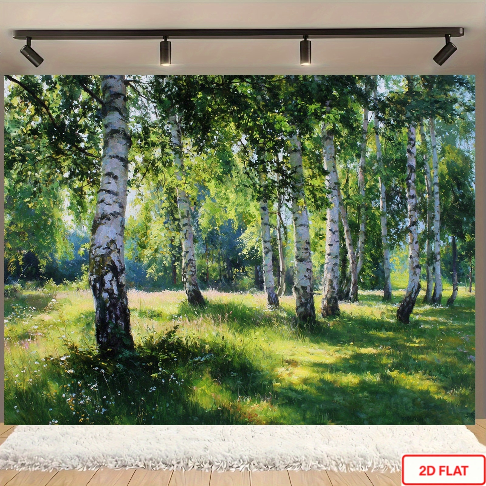 carta da   2d piatta, 1 pz, autoadesiva, con foresta di betulle - alberi di   realistici   dal sole con foglie   rigogliose e tronchi  , facile da installare, non necessita di strumenti/elettricità, rimovibile per la casa, lufficio, decorazioni per feste adatte per natale