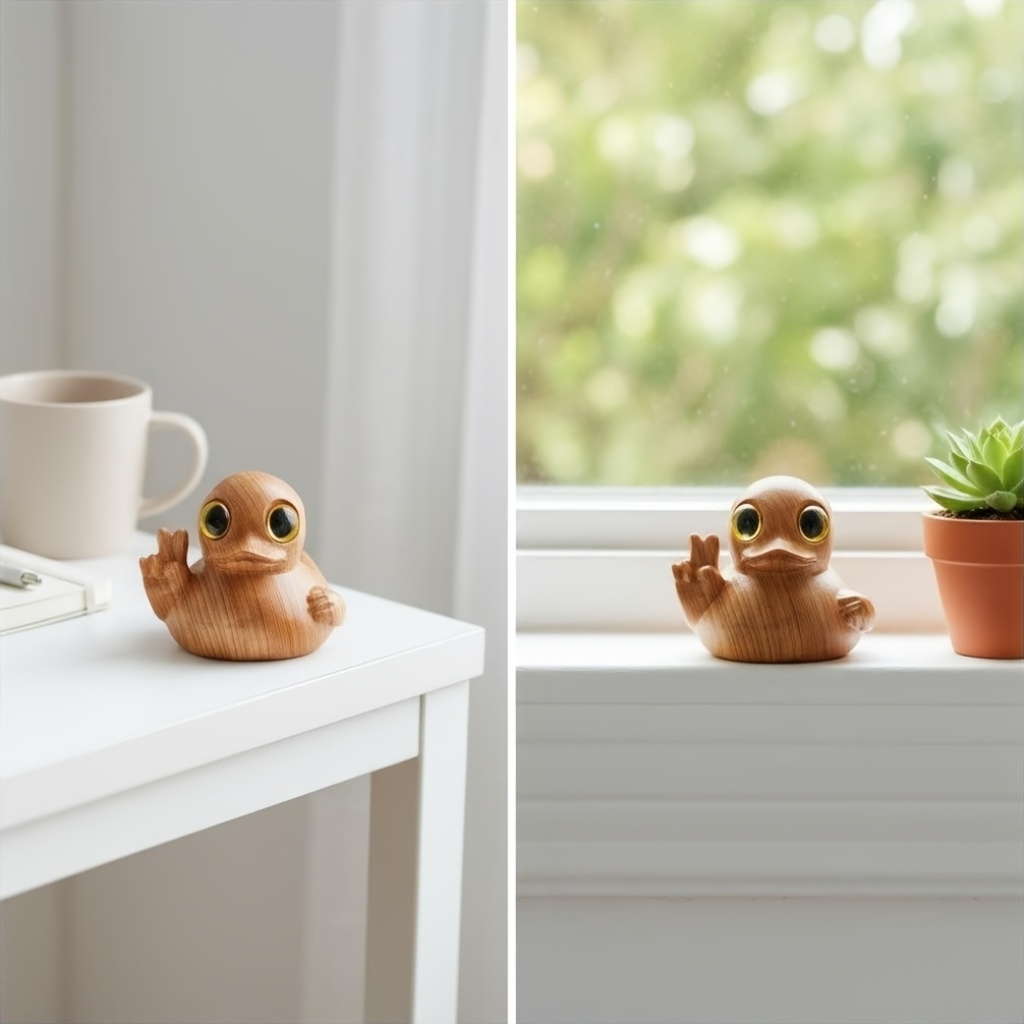1pc solid wood carved cute duck statue ornament desktop bookshelf doorway decor creative animal  