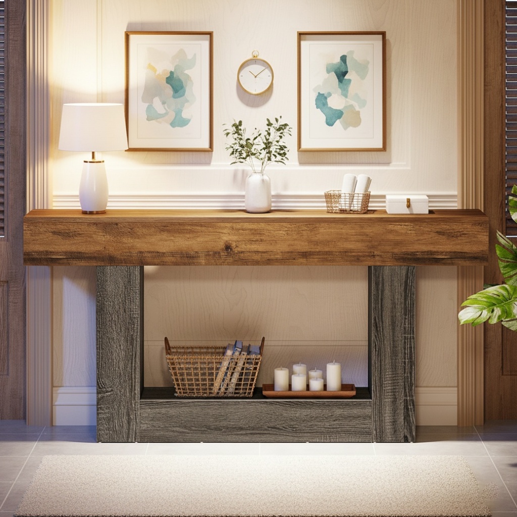 63-inch Farmhouse Console Table, A Two-tier Entryway Table Featuring A U-shaped Base, Ideal For Vintage Christmas Decorations Room