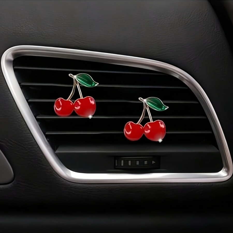 2pcs Cherry Car Decorations Clips, Women' Air Vent Ornaments, Embellishments, Commuter Additions