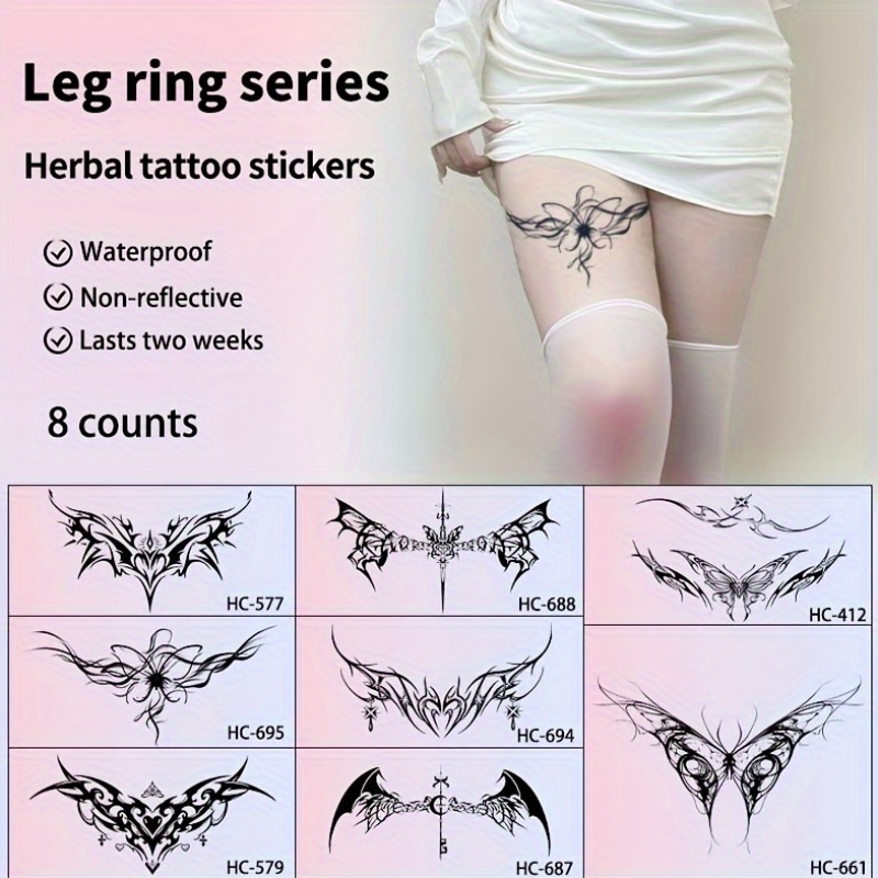 8pcs sexy leg ring temporary tattoo stickers herbal waterproof non reflective 1 2 week lasting   tattoos for women and men 0