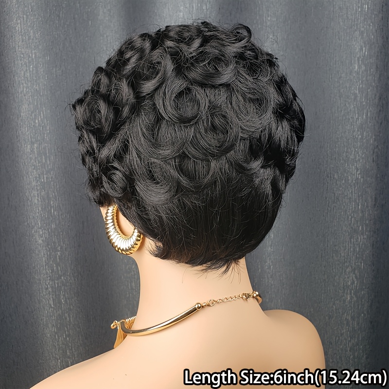 Image of Short Cut Wig Human Hair 4inch 180% Density Short Curly Wigs For Women Brazilian Hair Glueless Wig None Lace Machine Made Wig Human Hair Wig For Daily Use 1b Color