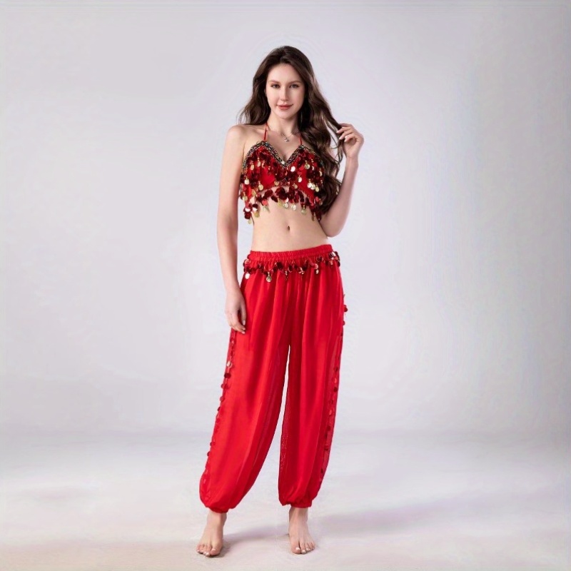 Women's Belly Dance Costume 3-Piece Set - Top, Bloomers & Waist Chain, Festival Performance Outfit