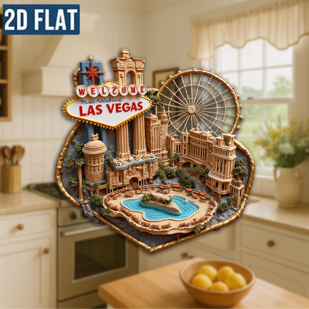 TEMU 2d Flat, 1 Las Vegas Fridge Magnet - And High Roller Wheel, With Iconic Welcome Sign And Coyote - Acrylic Mini Travel Souvenir, Las Vegas Themed