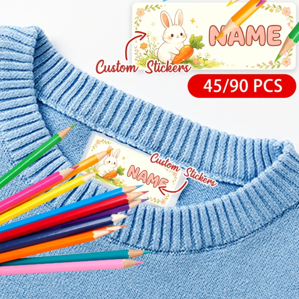 45/90pcs Cute Rabbit Holding Carrot Custom Name Stickers