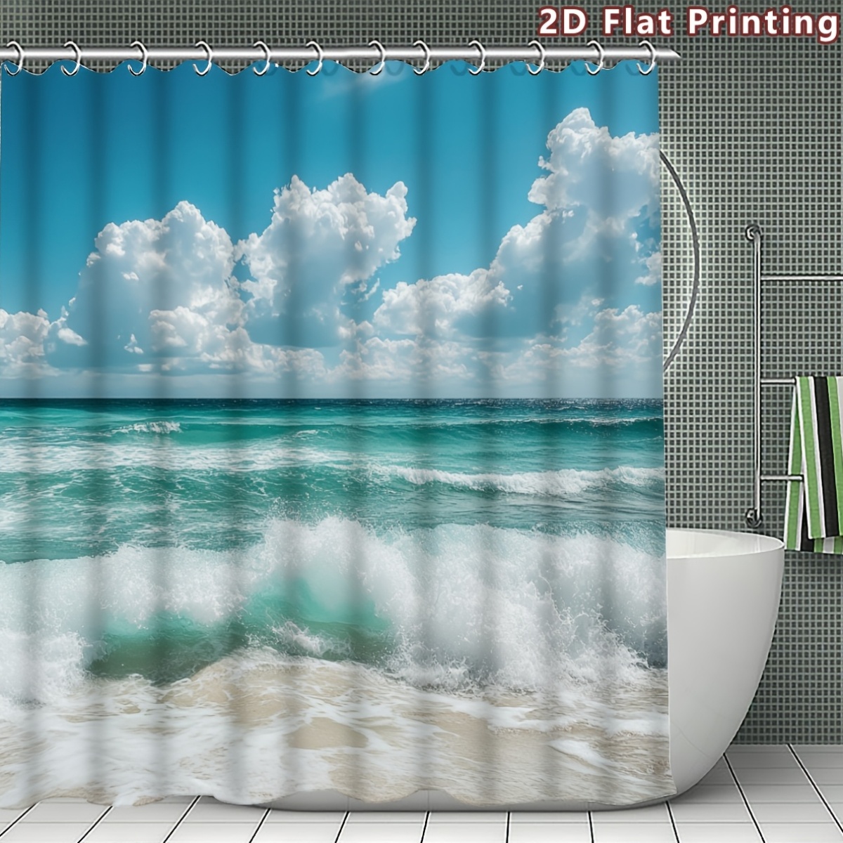 Turquoise Ocean Wave Shower Curtain, Multi-Size Options