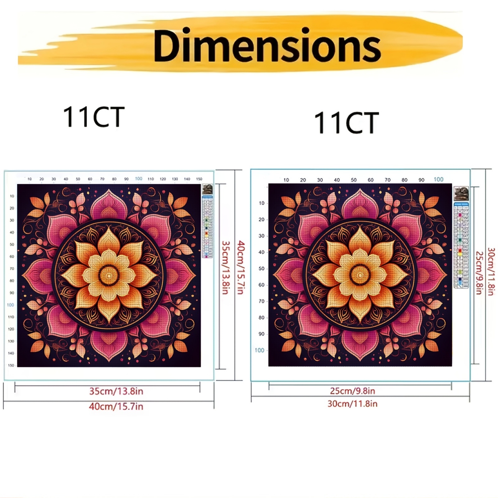 Frameless Cross-Stitch Kit, Golden Mandala Floral Pattern