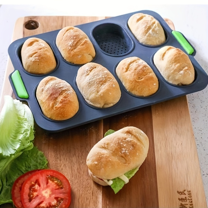 1pc silicone french bread oven mold with 8   non stick dough molds heavy duty heat resistant up to 428 f non toxic   precise baking for homemade bread pastries rolls ideal for   kitchens dishwasher safe compatible with   elliptical design for   baking durable easy to   for   bread Product details 1