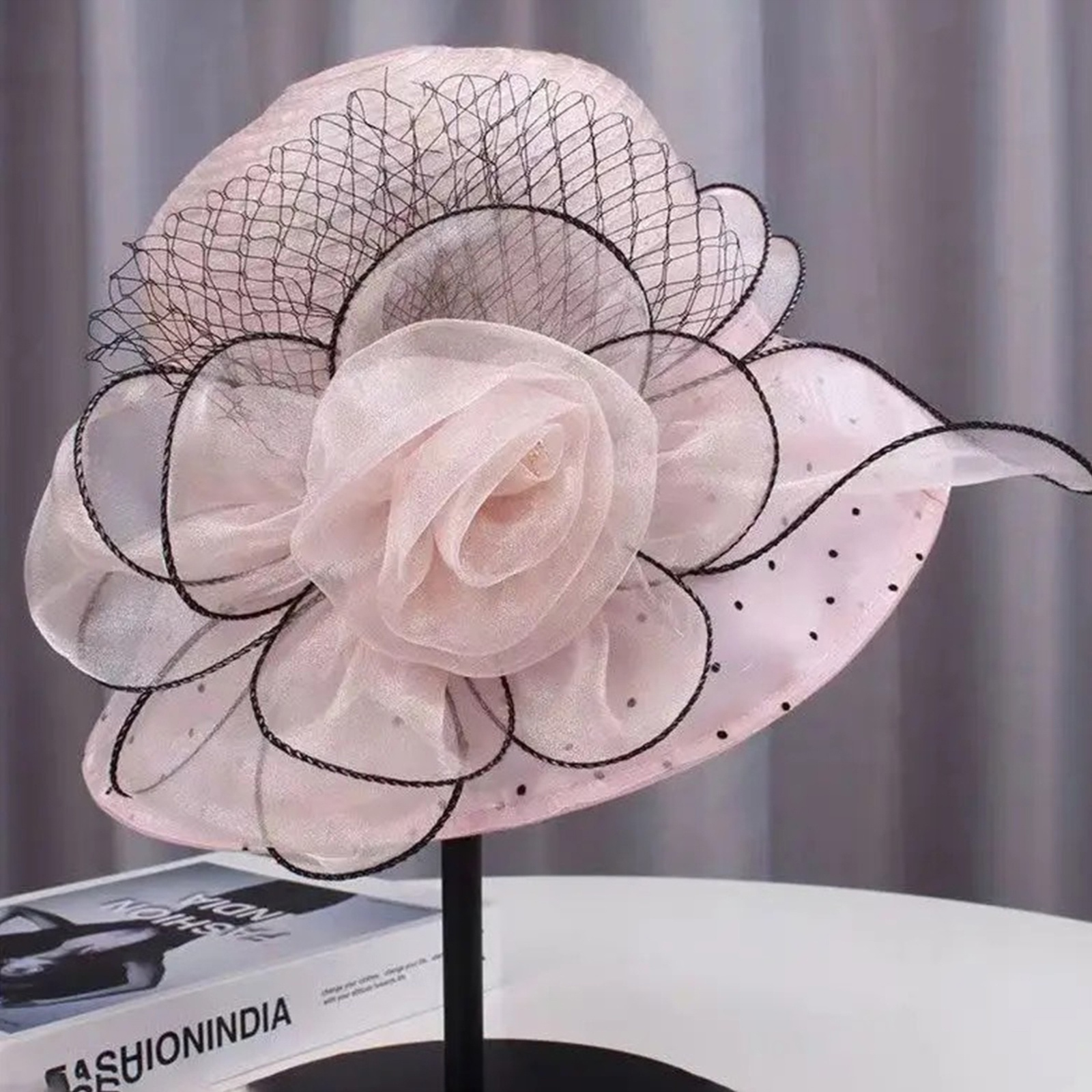 womens organza sun hat wide brim bucket cap flower wedding  display picture 1