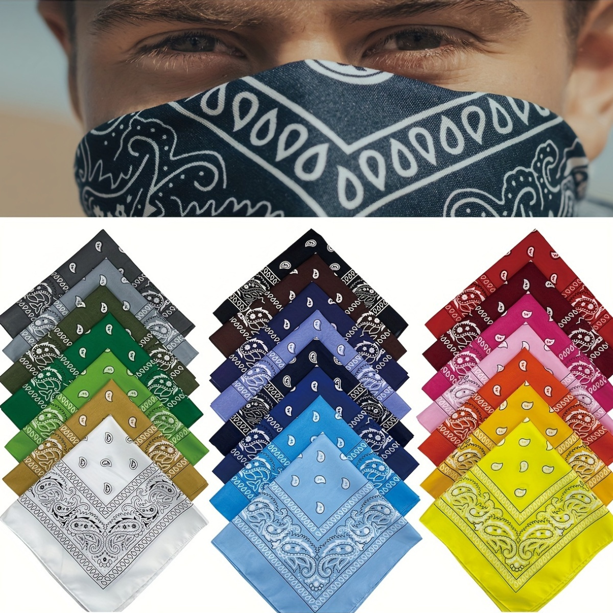 

20pcs Hip Hop Style Sports Bandanas - 20.87" Square Polyester Headbands, Paisley Print, Multifunctional For Outdoor Cycling, Climbing,