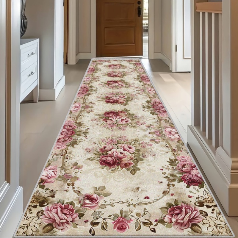 TEMU 1pc, European-style Themed Long Runner Rug, Printed With Floral Patterns, Suitable For Hotels, Living Room , Bedrooms, Kitchen Rugs, Outdoor
